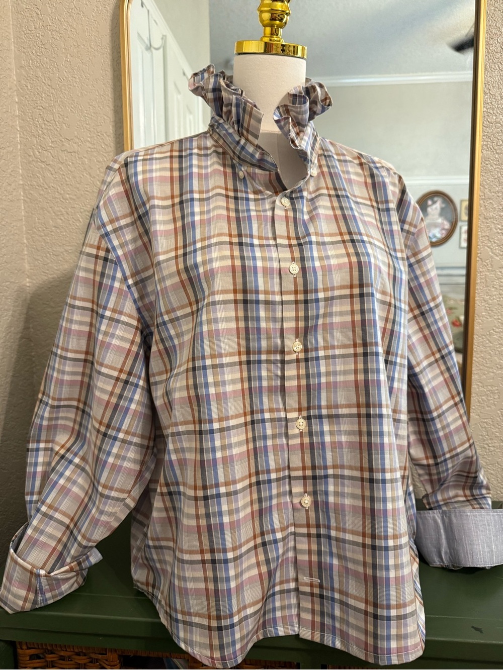 Plaid Ruffle-Collar Button-Down Multi Color